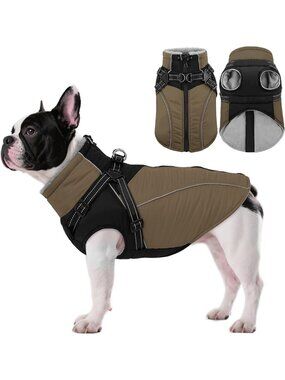Reflective Windproof Dog Coat with Harness, Fleece-Lined Winter Jacket for All